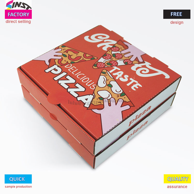 Červená hrubá pizza na pizzu vlnitá krabica